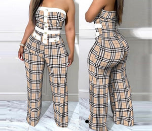 Women Sexy Printed Strapless Wide Leg Jumpsuit