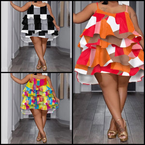 Women Sexy Sleeveless Printed Ruffled Dress