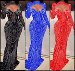 Women Sexy Black Bling Full Sleeve Maxi Dress