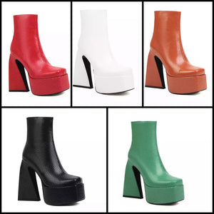 Women Square Heel Platform Fashion Ankle Boots