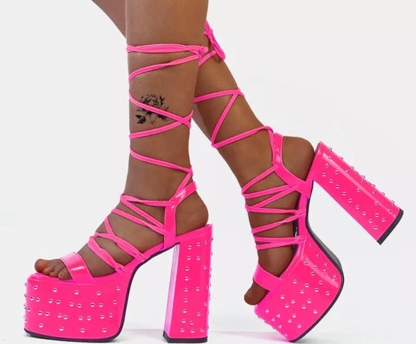 Women Rivet Platform Lace Up Fashion Sandals