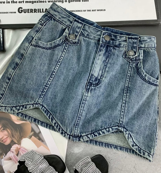 Women Color Fashion Denim Mini Skirt