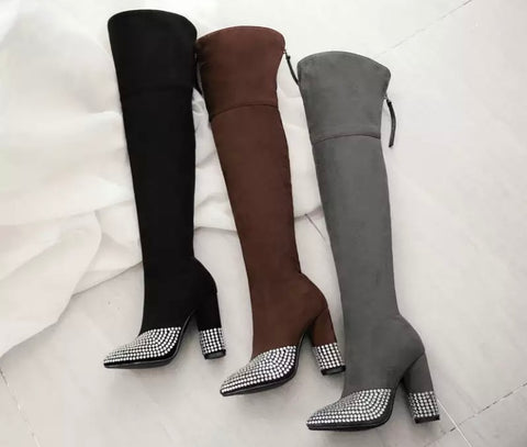 Women Suede Rivet Knee-High Fashion Boots