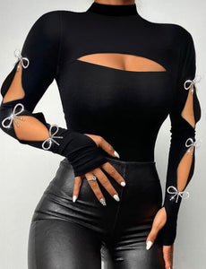 Women Black Fashion Full Sleeve Bling Top