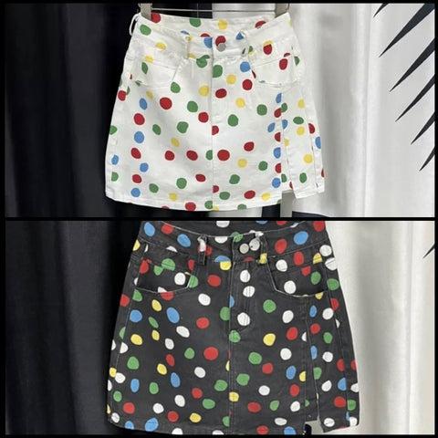 Women Colorful Polka Dot Fashion Denim Skirt