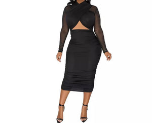 Women Sexy Mesh Long Sleeve Cut Out Dress