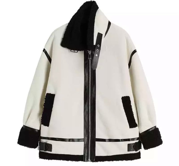 Women Color Patchwork Warm Fashion Buckled Jacket