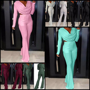 Women Fashion Draped Full Sleeve Two Piece Pant Set