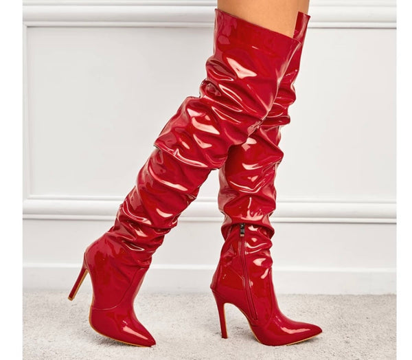 Women Ruched PU Over The Knee Boots
