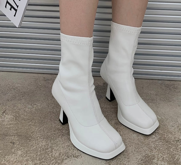 Women Square Toe Solid Color Fashion Ankle Boots