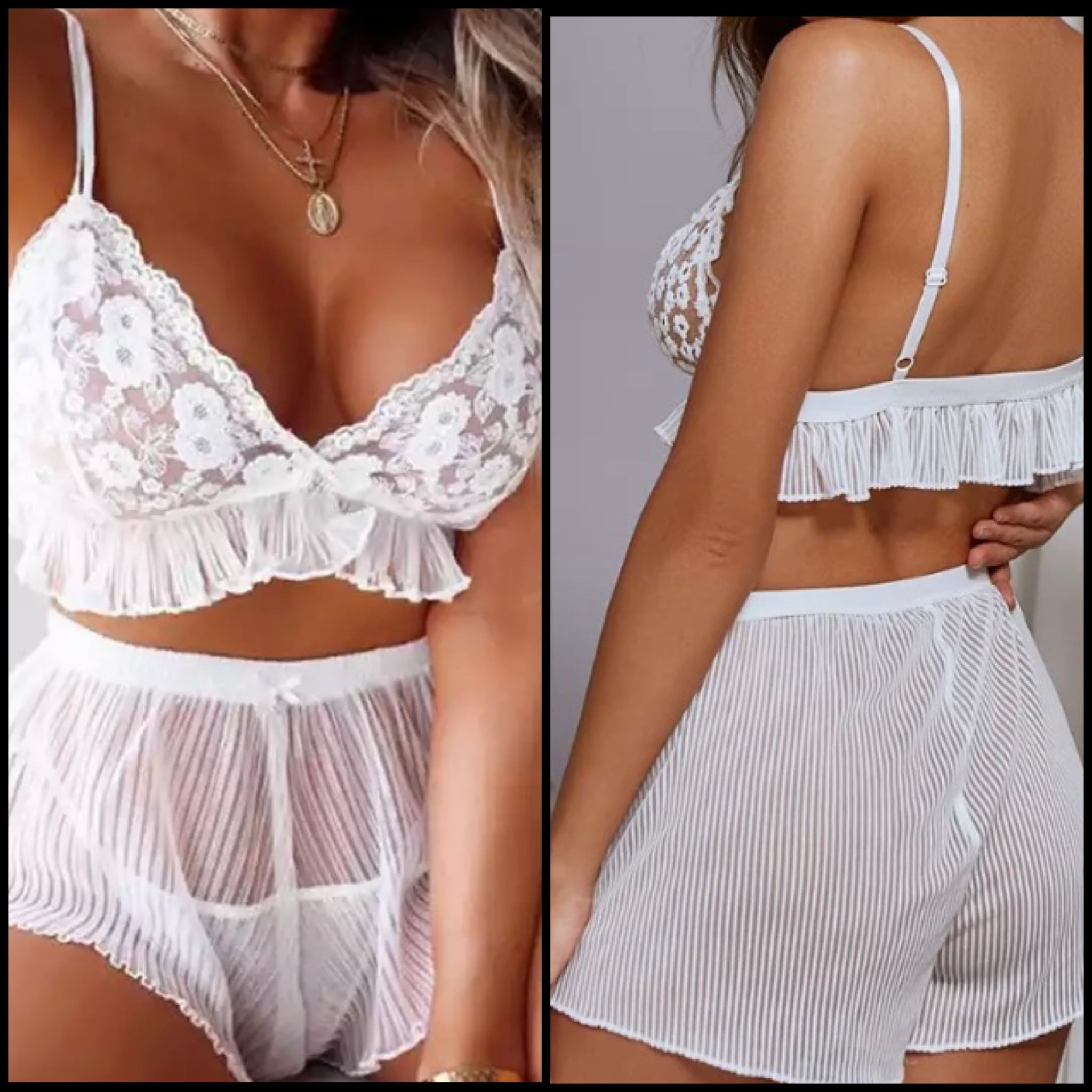 Women Sexy White Short Lingerie Set