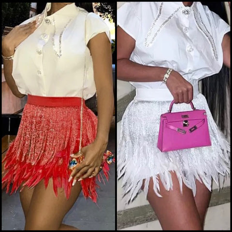 Women Fashion Feather Tassel Skirt