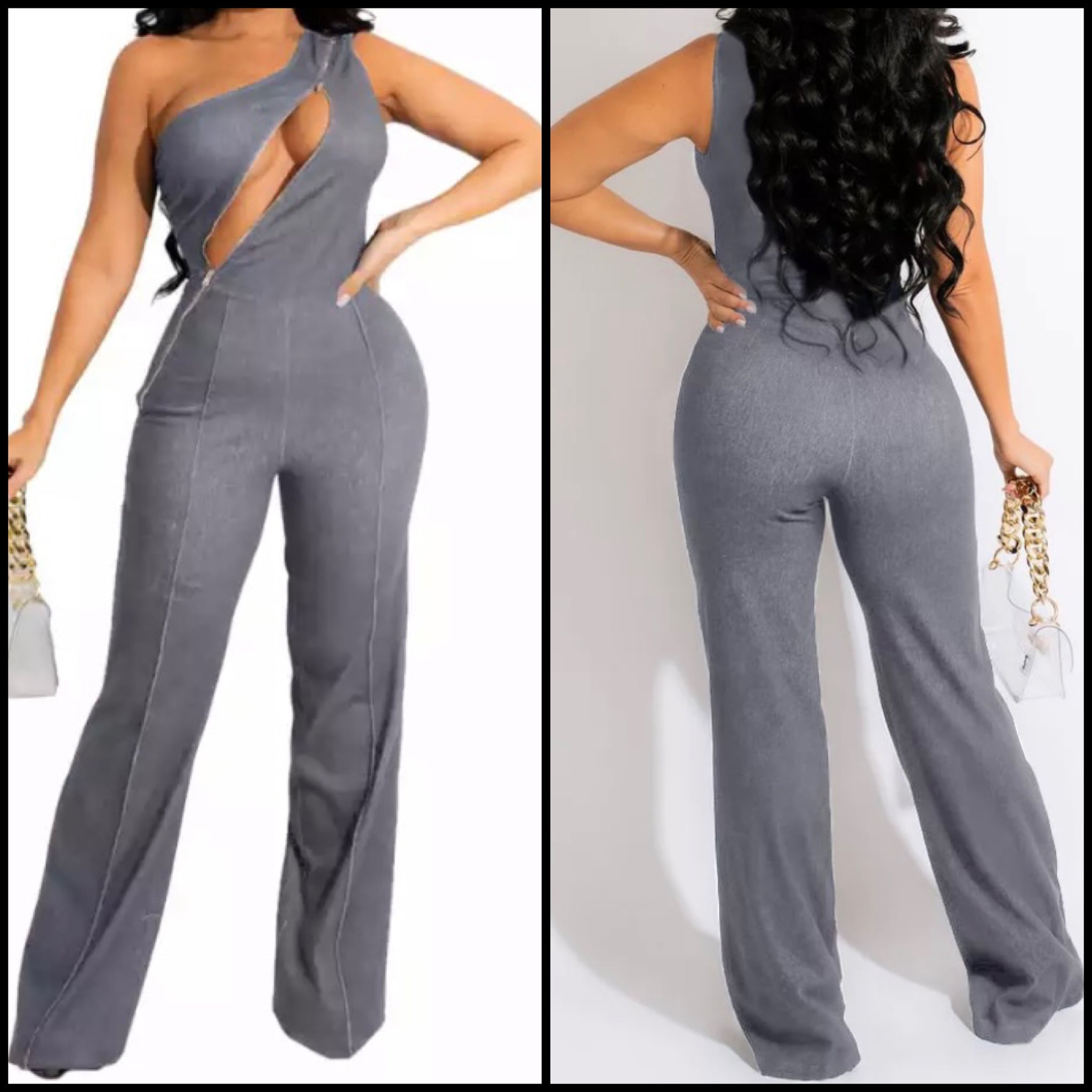 Women Fashion Sleeveless Zip Up Wide Leg Jumpsuit