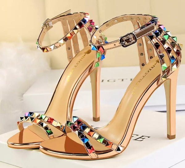 Women Colorful Rivet High Heel Sandals