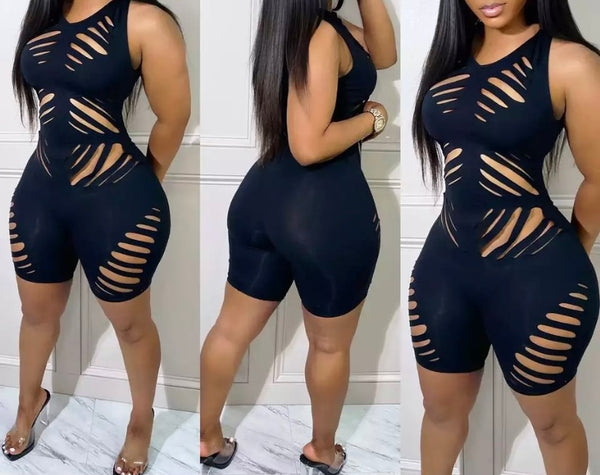 Women Sexy Black Sleeveless Cut Out Romper