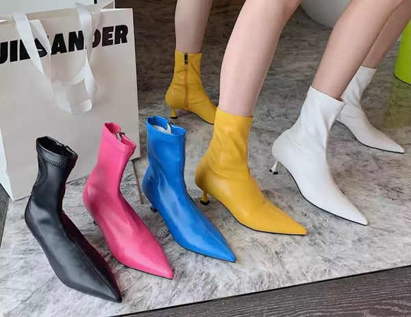 Women Color Fashion Small Heel Ankle Boots