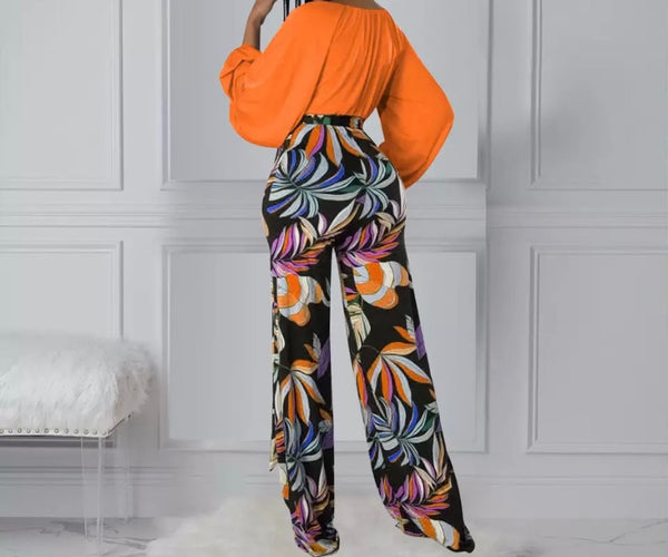 Women Long Sleeve Two Piece Colorful Print Pant Set