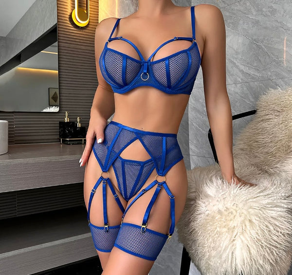 Women Mesh Sexy Thong Lingerie Set