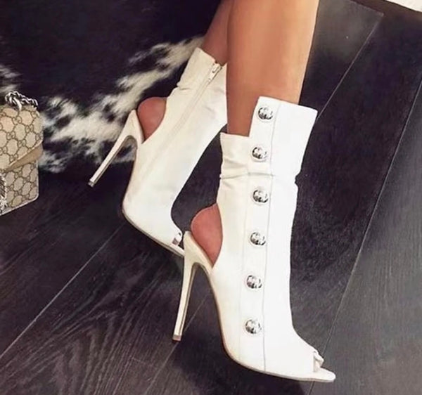 Women Open Toe Suede High Heel Ankle Boots