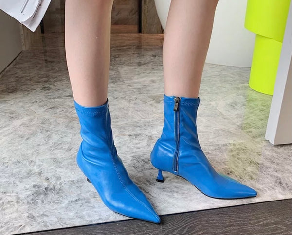 Women Color Fashion Small Heel Ankle Boots