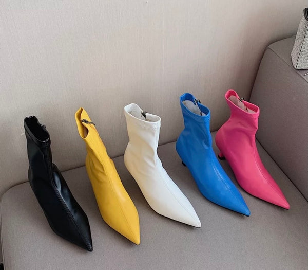 Women Color Fashion Small Heel Ankle Boots