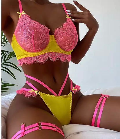 Women Sexy Neon Lace Lingerie Set