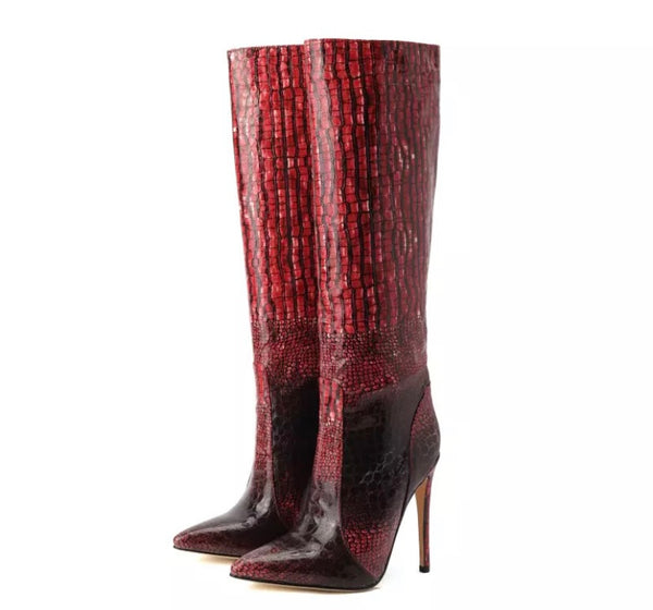 Women Pointed Toe Fashion Gradient Knee High Boots