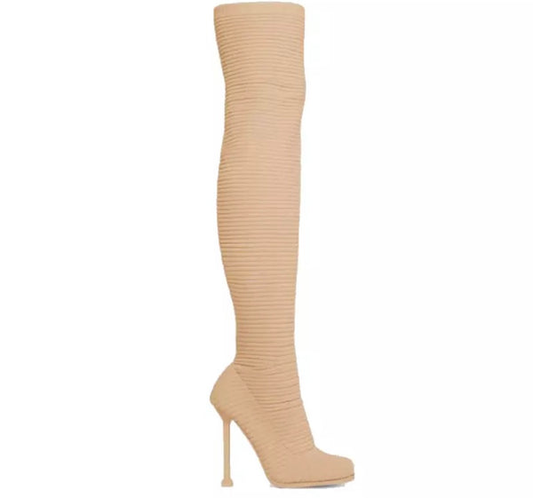 Women Fashion Ribbed Sock Knee-High Boots