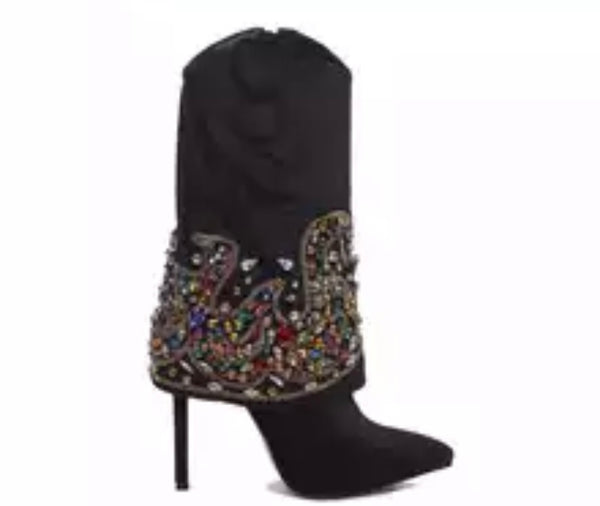Women Fashion Black Multicolored Gem High Heel Ankle Boots