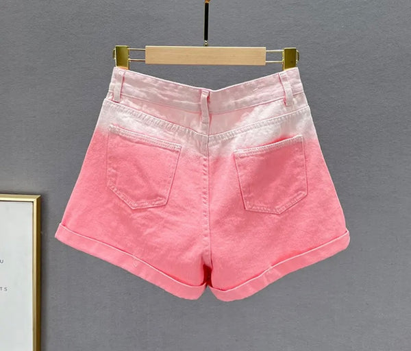Women Fashion Gradient Bling Denim Shorts