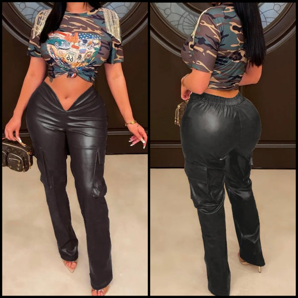 Women Sexy PU Pocket Pants