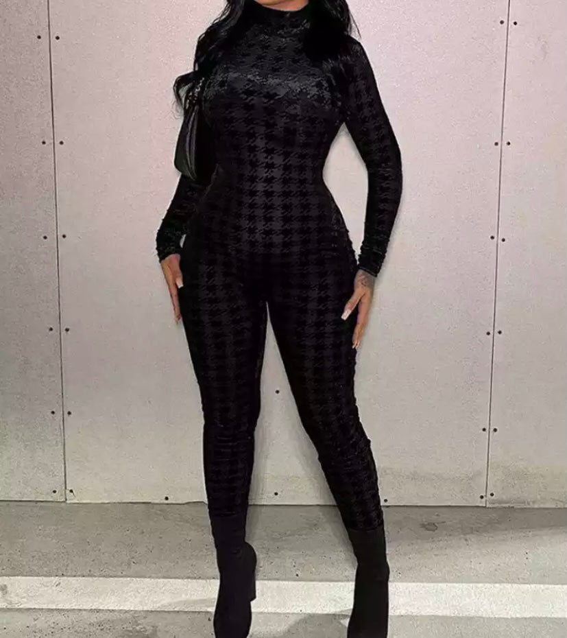 Women Sexy Black Printed Fashion Full Sleeve Jumpsuit