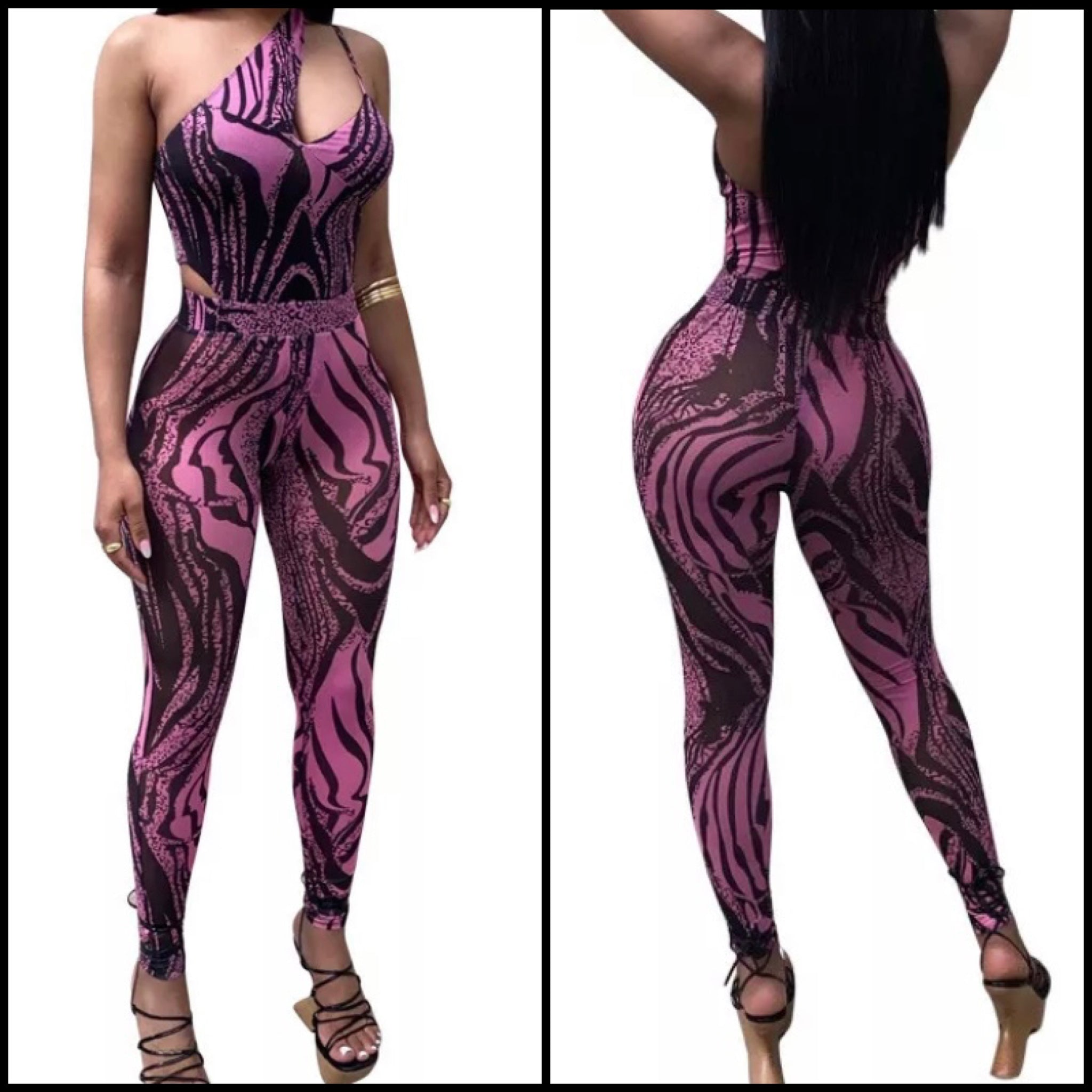 Women One Shoulder Printed Sleeveless Fashion Jumpsuit