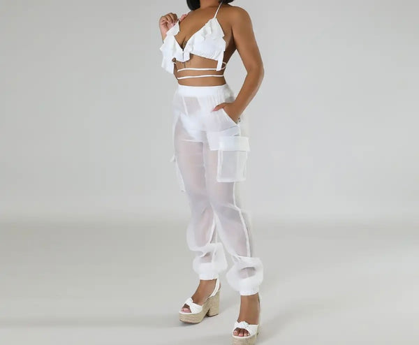 Women Sexy Fashion Bikini Mesh Cargo Cover Up Set