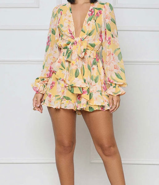 Women Full Sleeve Floral Ruffled Romper