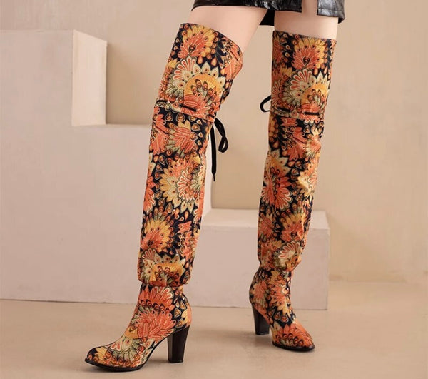 Women Over The Knee Fashion Printed Boots
