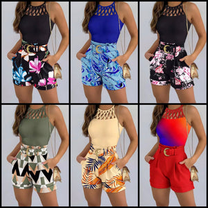 Women Sleeveless Fashion Two Piece Printed Short Set