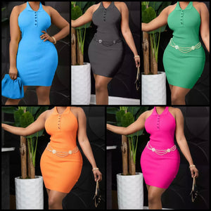 Women Solid Color Collar Halter Sexy Dress