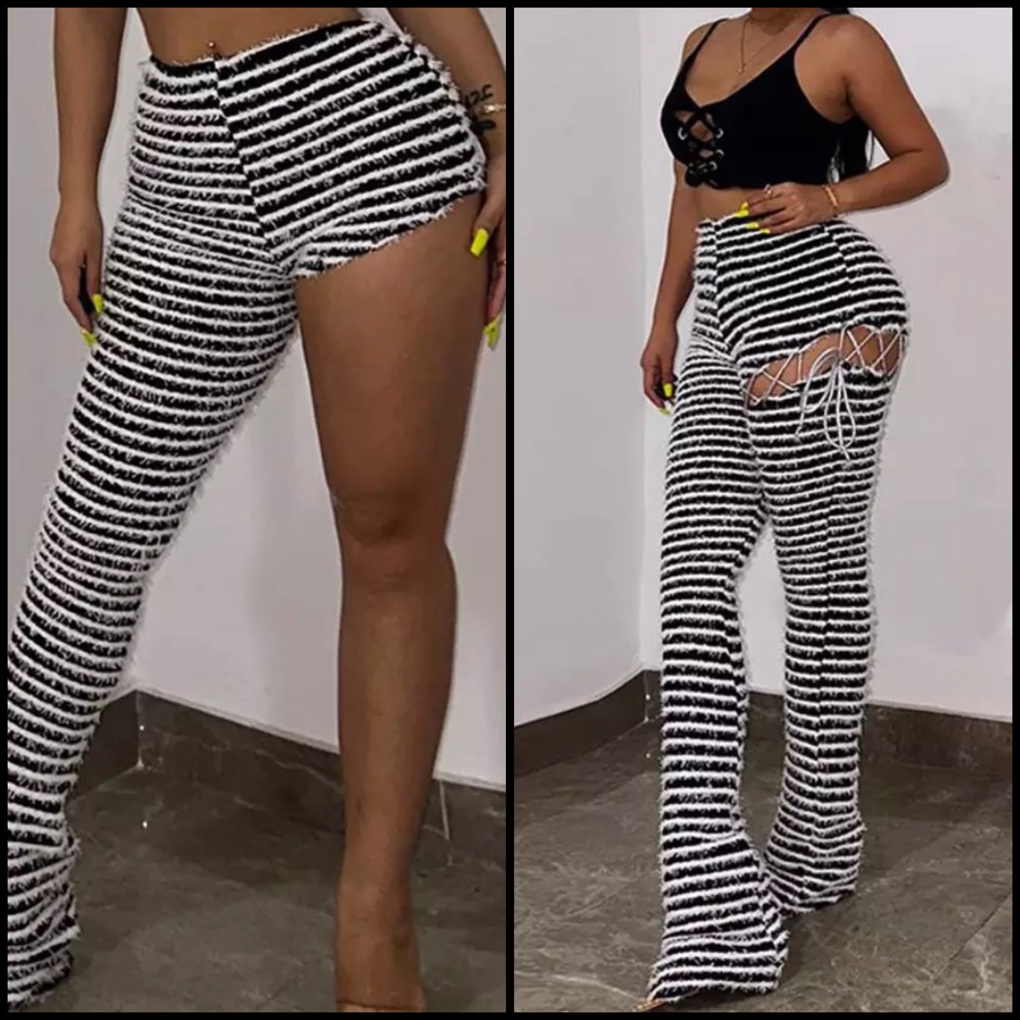 Women Fashion B&W Detachable Striped Pants