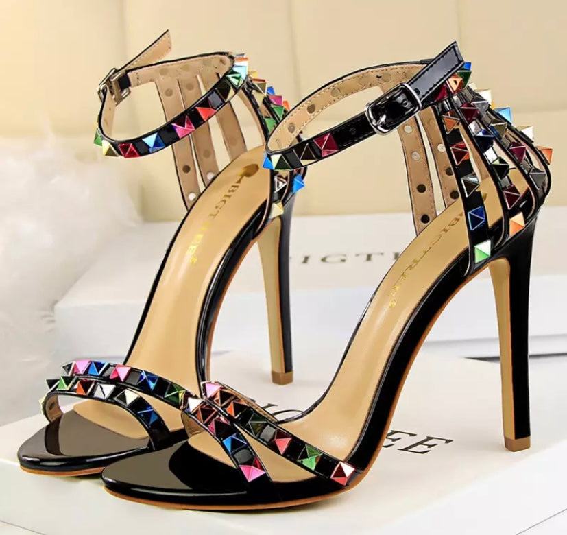 Women Colorful Rivet High Heel Sandals