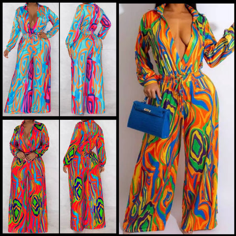 Women Printed Full Sleeve Fashion Wide Leg Jumpsuit