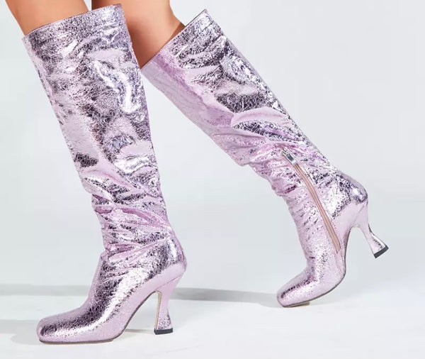 Women Knee-High Metallic Fashion Boots