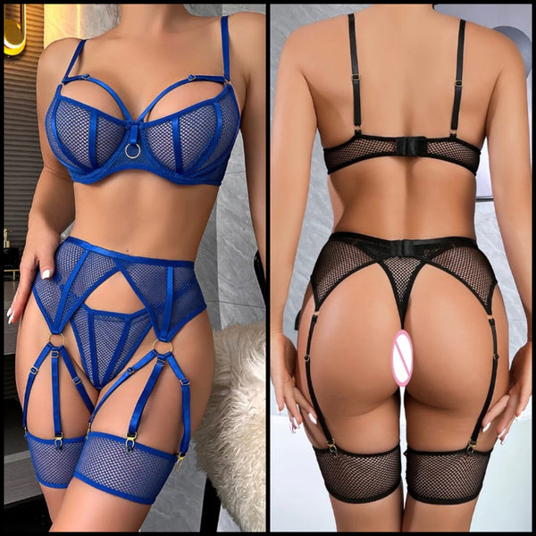 Women Mesh Sexy Thong Lingerie Set