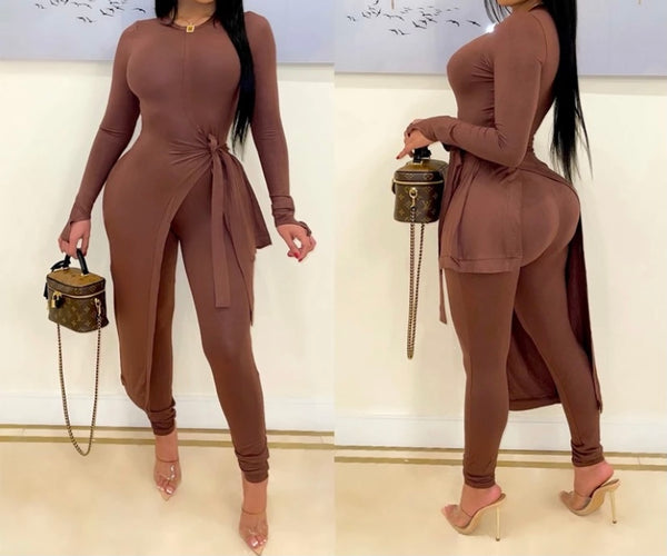 Women Two Piece Solid Color Fashion Pant Set