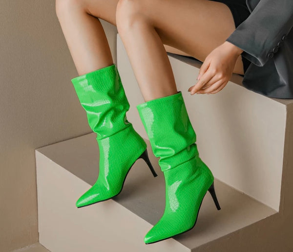 Women Pointed Toe Ruched Fashion Ankle Boots