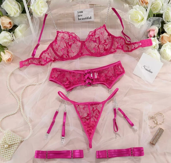 Women Sexy Lace Chain Lingerie Set