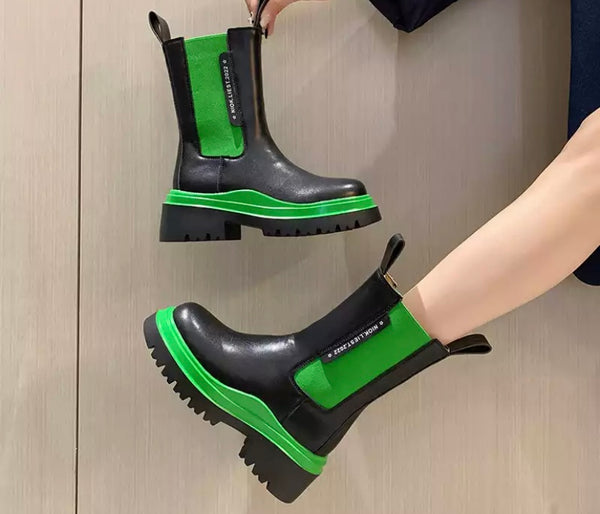 Women Color Patchwork Fashion Ankle Boots