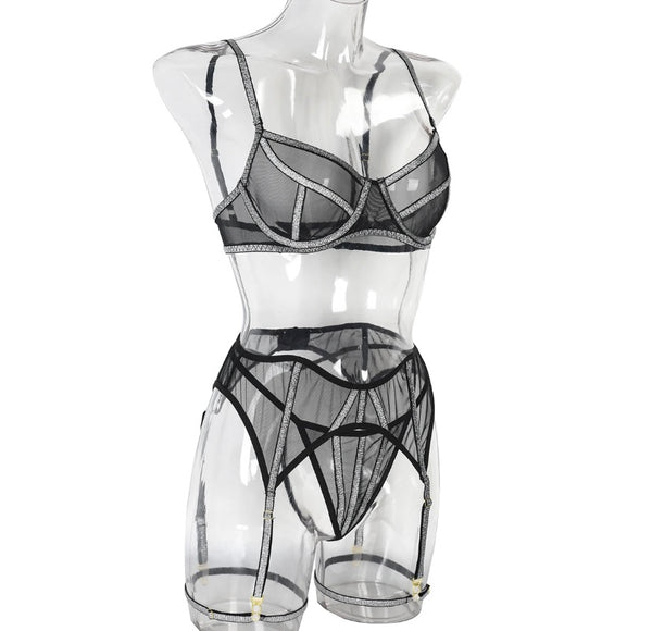 Women Sexy Silver/Gold Mesh Lingerie Set