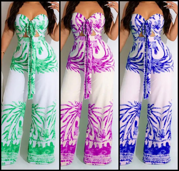 Women Printed Strapless Tie Up Jumpsuit