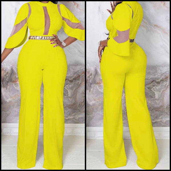 Women Sexy Solid Color Mesh Patchwork Jumpsuit